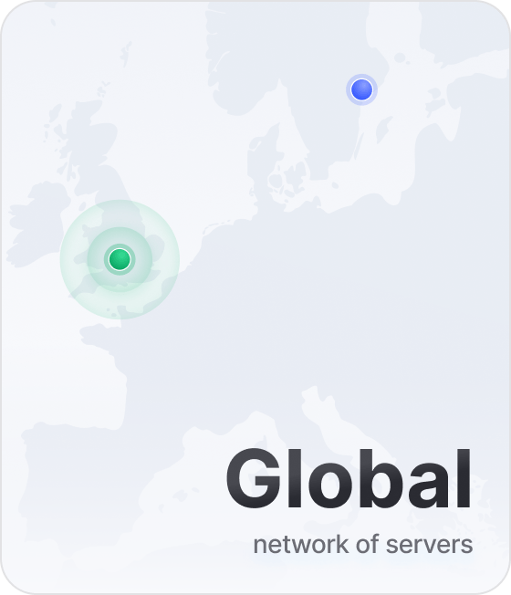 A snippet of a VPN map showing active global servers, with two points marking encrypted connections.